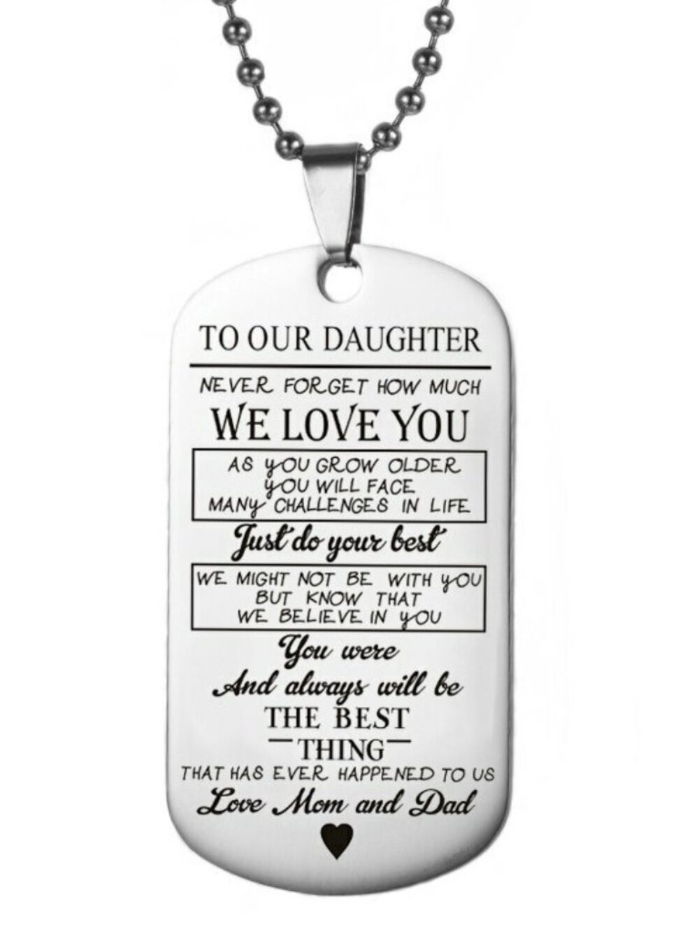 To Our Daughter Love Mom Dad Appreciation Engraved Dog Tag Necklace